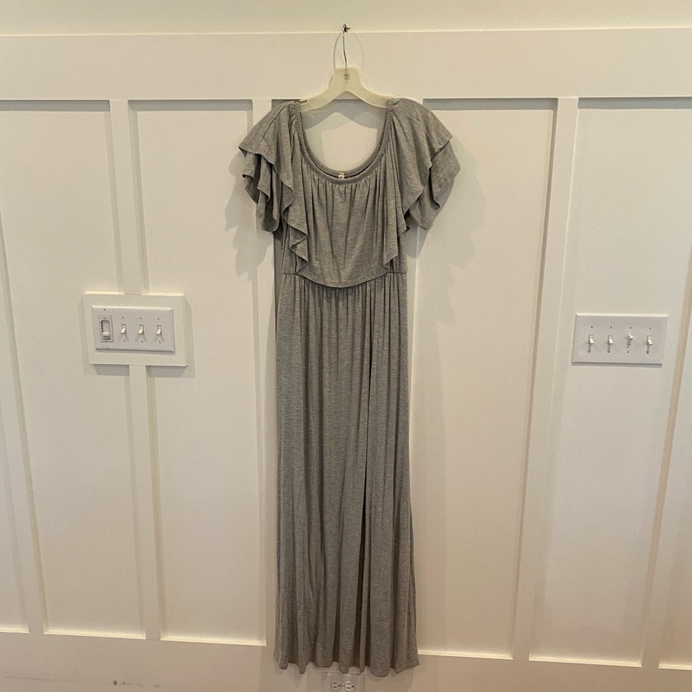 Grey off-shoulder maxi dress